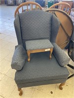 BLUE CHAIR AND FOOT STOOL