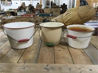 Enamelware Buckets and Sanitary Pail