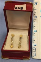 Pair of gold nuggeted, dainty dangle earrings, at