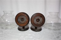 Pr Wooden Wall Sconces w/ Globes