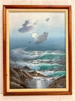 Laigo Original Painting of Waves & Moon, Koa