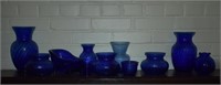 11 pcs. Cobalt Blue Glass Vases & More