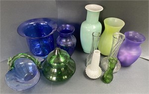 Glass And Ceramic Vases, 6-13in 
(Bidding 1x