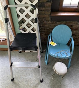 Aluminum Step Stool and Metal Doll Chairs,