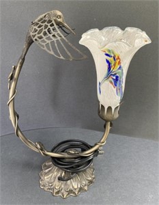 Blown Glass and Metal Hummingbird Table Lamp,