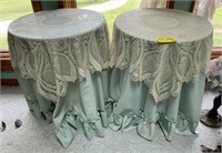 Glass Top Wooden Side Tables with Fabric and Lace