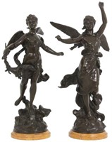 Pr. Moreau Winged Figural Bronze Sculptures