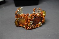 Bangle Bracelet With Beads & Stones