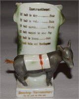 Vtg German Bisque Donkey Barometer 4 3/8" t