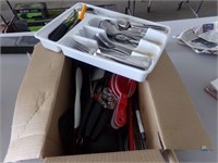 Box of kitchen utensils and more