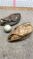 Vintage base ball gloves and balls