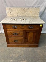 Antique Victorian Walnut Washstand with Marble Top