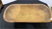 Vintage carved wood dough bowl measures 18 x 10 x