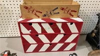 Red and white painted storage box measures 16 x