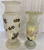 2 Vintage Hand Painted Blown Vases