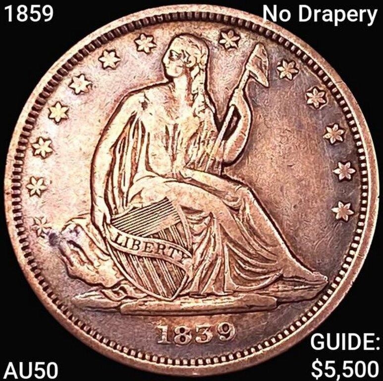 1859 No Drapery Seated Lib Half Dollar CLOSELY UNC
