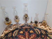 (6) GLASS OIL LAMPS - VARIOUS SIZES