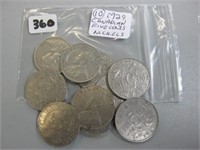10 Canadian 1929 Five Cents Nickel Coins