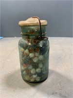 Ball Jar full of marbles 8” tall