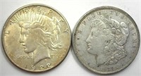 1921-D 1922-S Morgan Peace Brilliant UNC 2pc Lot