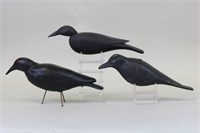 Lot of Three Crow Decoys by Unknown Carvers, Two