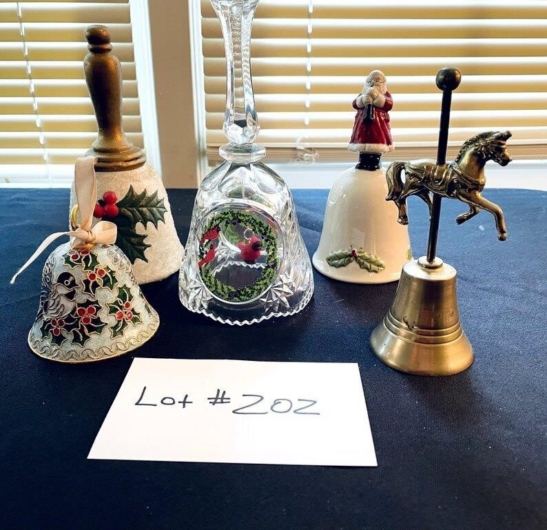 Christmas Bell Lot: Crystal Santa Cloisonne