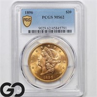 1896 $20 Gold Liberty Double Eagle, PCGS MS62