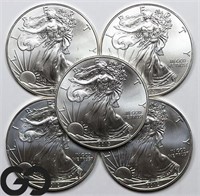 5x American Silver Eagle, 1oz Silver Bullion Coins