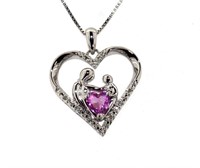 Beautiful Pink & White Sapphire Heart Necklace