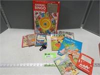 Children's books, pencil sharpener and animal bing