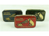3-Piece Lot of Victor Needle Tins