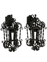 Pair of Scrolly Iron Wall Mount Lanterns