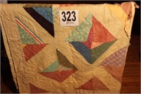 HANDMADE QUILT 82 X 64 *VERY AGED & TATTERED*