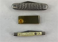 (2) POCKET KNIVES & MONEY CLIP