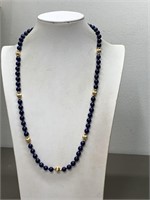 14K GOLD & LAPIS BEADS W/ 14K GOLD CLASP NECKLACE