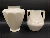 2 White Coors Pottery Vases, Matte Finish,
