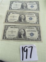 3- 1935 BLUE SEAL $1 NOTES -1935D,E,F