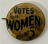 RARE 1916 "Votes for Women June 5th" Pinback