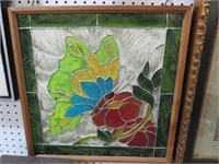 FRAMED PAINTED BUTTERFLY PICTURE ON GLASS