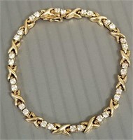 14k gold diamond X motif bracelet 7"L, 9.8 grams