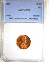 1962 Cent MS67+ RD LISTS $1750