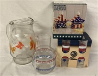 1960s Butterly Pitcher, Stars Stripes Glassware