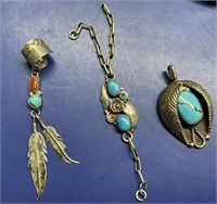 Navajo pendants and cuff earring