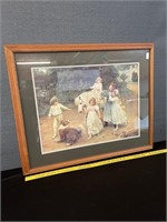 Large Vintage Double Matted Framed Print Children