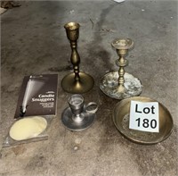 Brass Candlestick Holders and Bowl