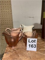 Pink Depression Glass Creamer Set and Misc