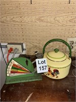 Vintage Jiffy Way Scale and Rooster Tea Kettle