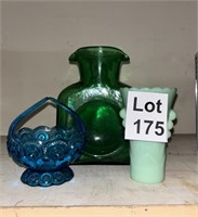 Vintage Blue Bowl and Green Vases