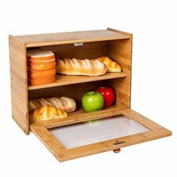 INDRESSME Bamboo 2- Layer Large Capacity Bread Box