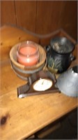 Wood holder. Candle warmer. Clock
